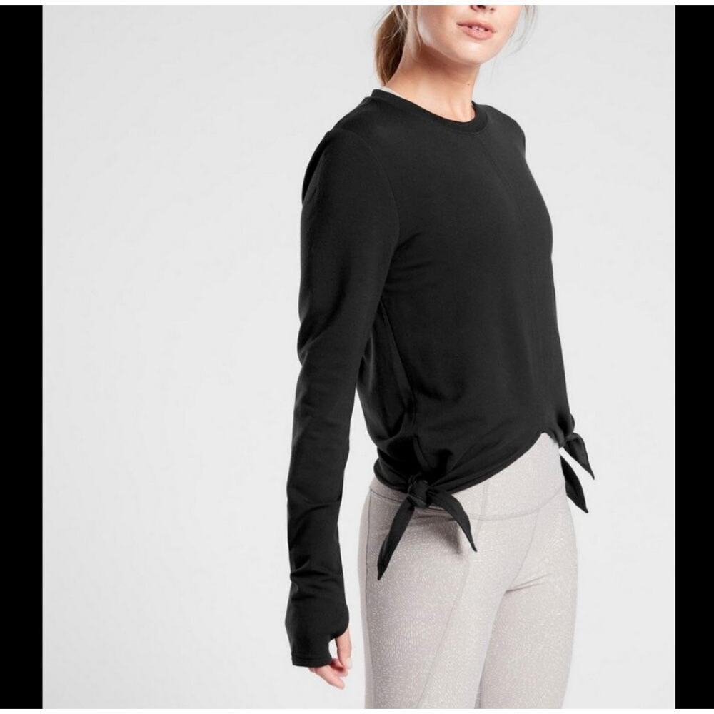 Athleta Nirvana Side Tie Sweatshirt in Black Size M Thumbholes